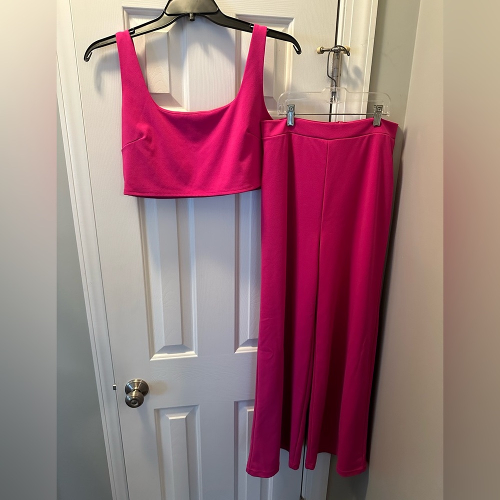 Lulu’s Hot Pink Wide Leg Two Piece Jumpsuit